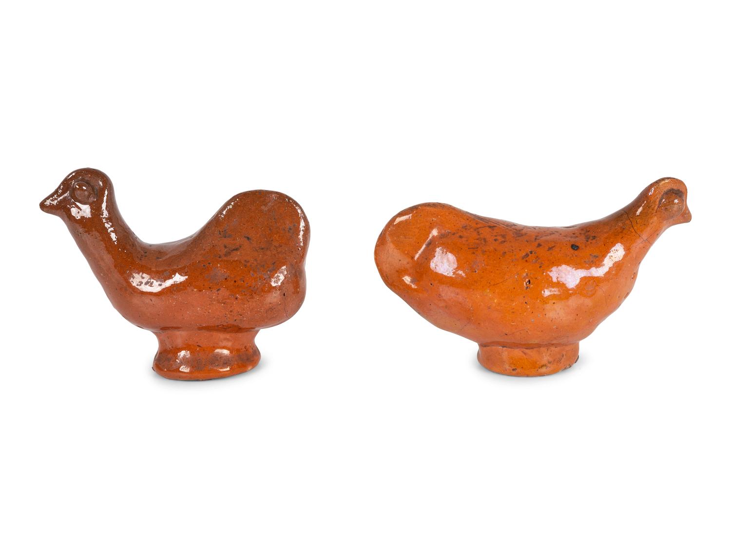 Two Jugtown Pottery Chicken Shakers