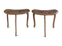 Two Anglo-Indian Bone Inlaid Reniform Side Tables