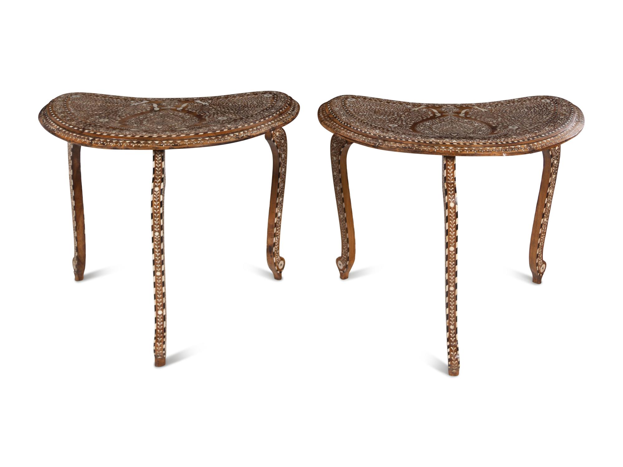 Two Anglo-Indian Bone Inlaid Reniform Side Tables