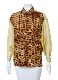 A Comme des Garcons Animal Print Chartreuse Oversized Blouse, Size medium.