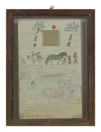 American School 19th Century, A Pair of Double-Sided Ledger Drawings
