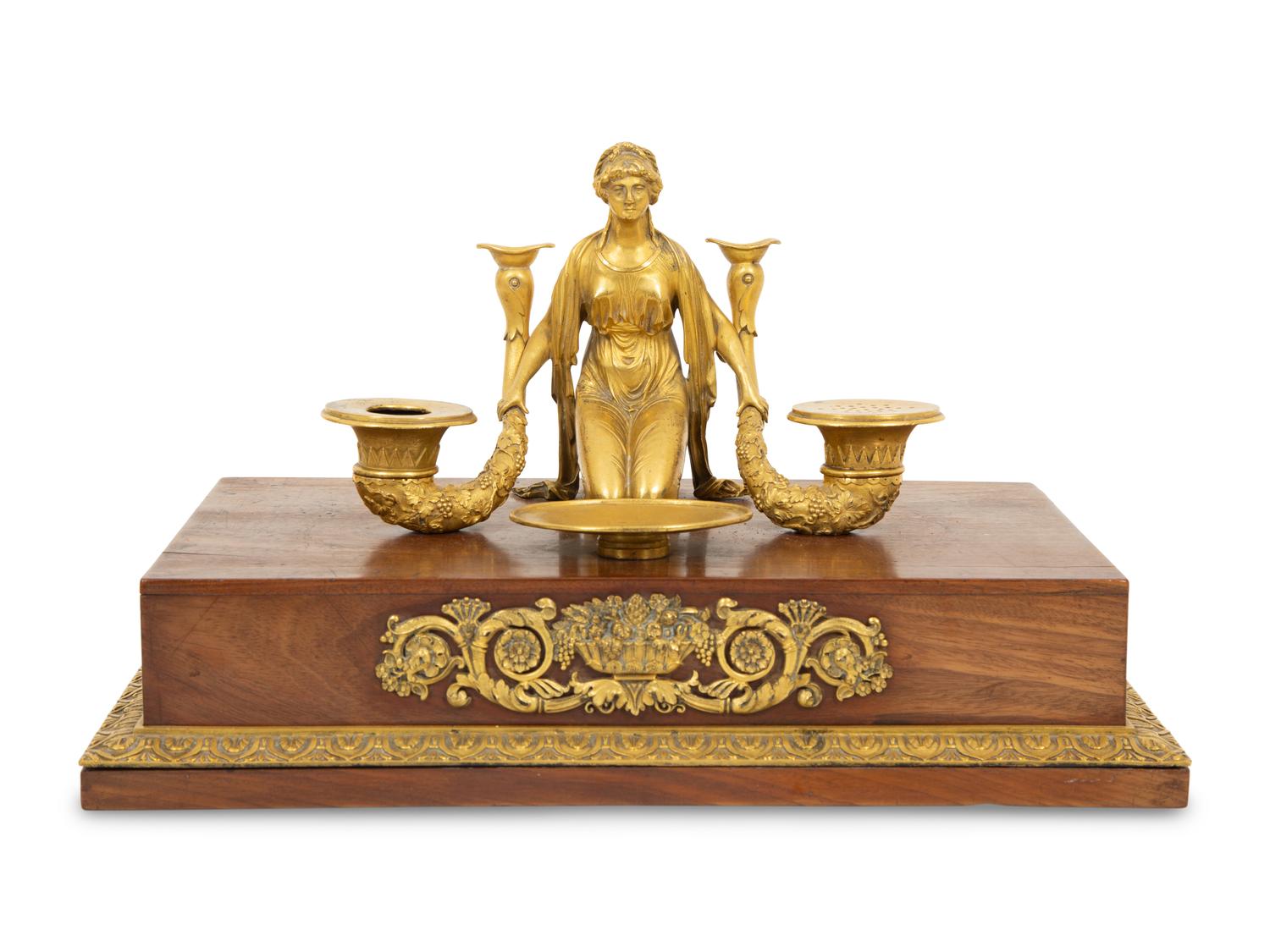 A Regency Gilt Bronze and Mahogany Ink Stand