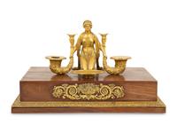 A Regency Gilt Bronze and Mahogany Ink Stand