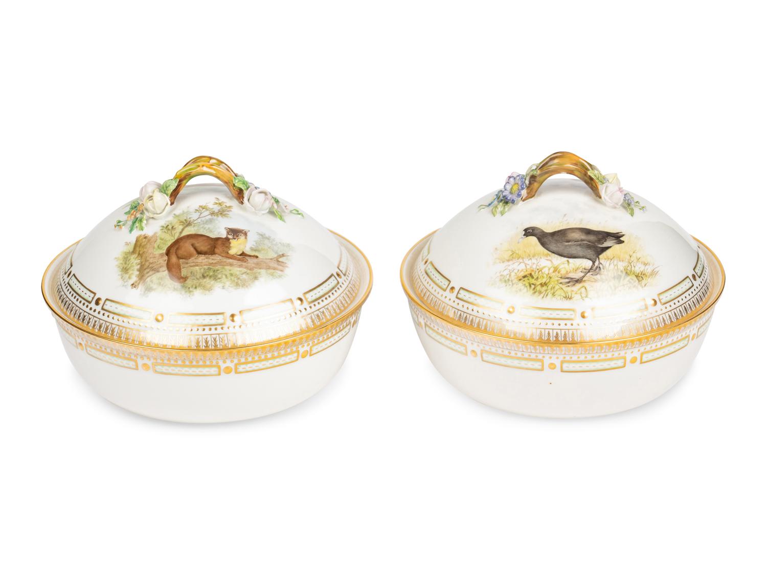 A Pair of Royal Copenhagen Fauna Danica Porcelain Covered Vegetable Dishes