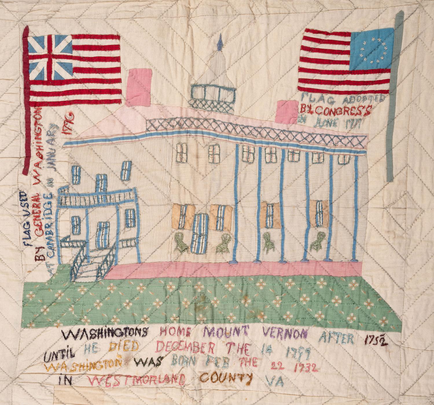 [CIVIL WAR]. An embroidered and appliqued pictorial quilt of Civil War interest.