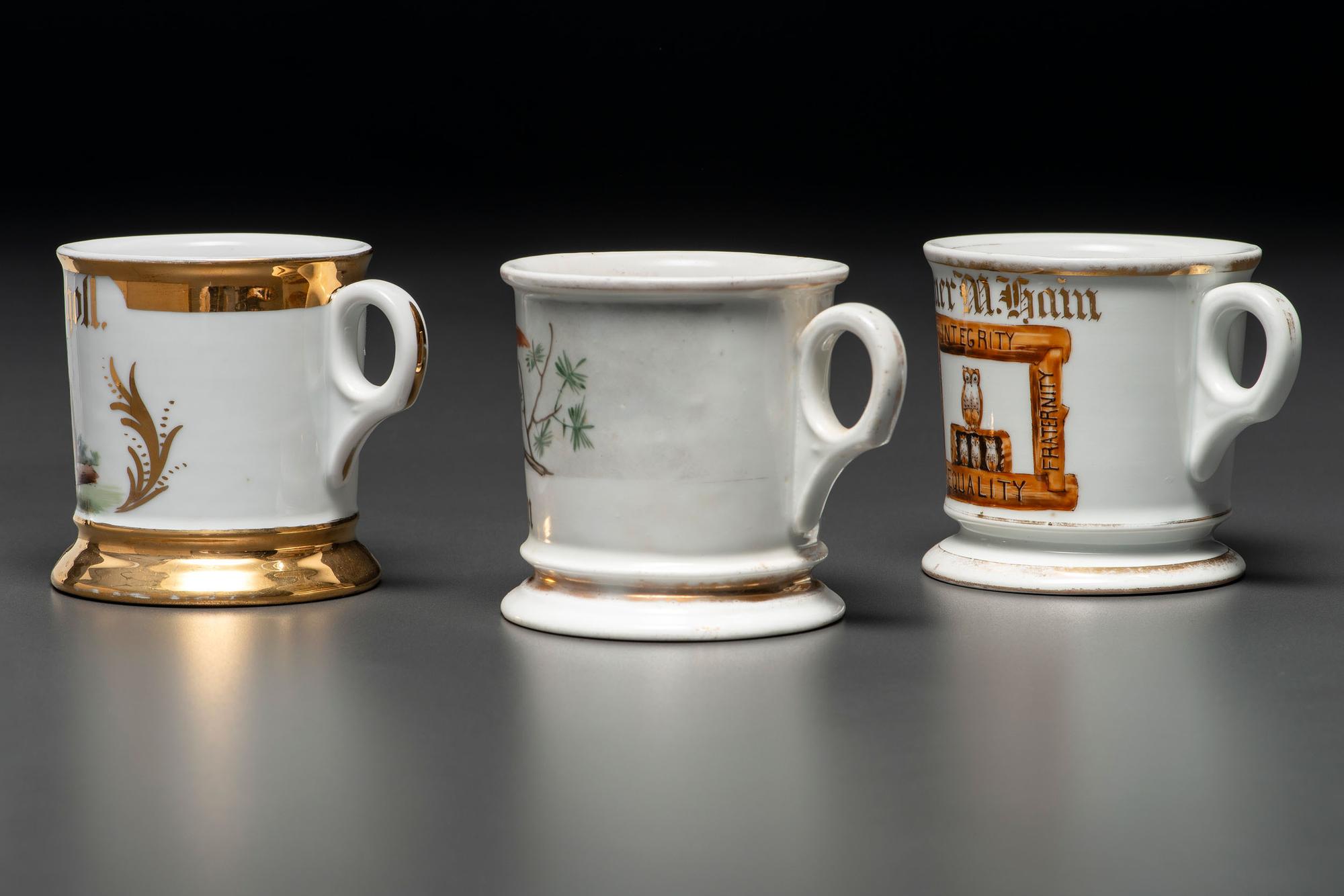 Three Fraternal Order of Owls Porcelain Shaving Mugs