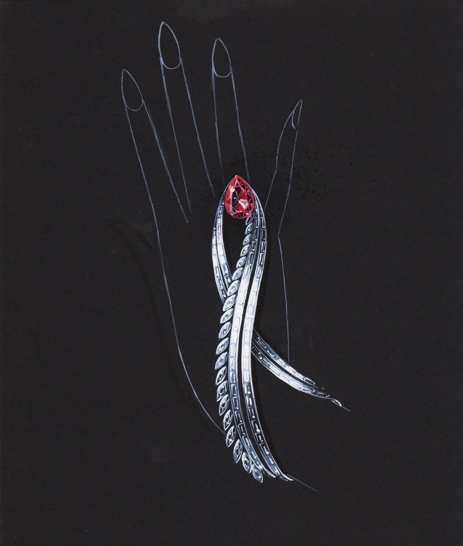 A Collection of Original Gouache on Paper Jewelry Designs by Anne Howe Geyer for Trabert & Hoeffer-Mauboussin and Others, Circa 1950's,