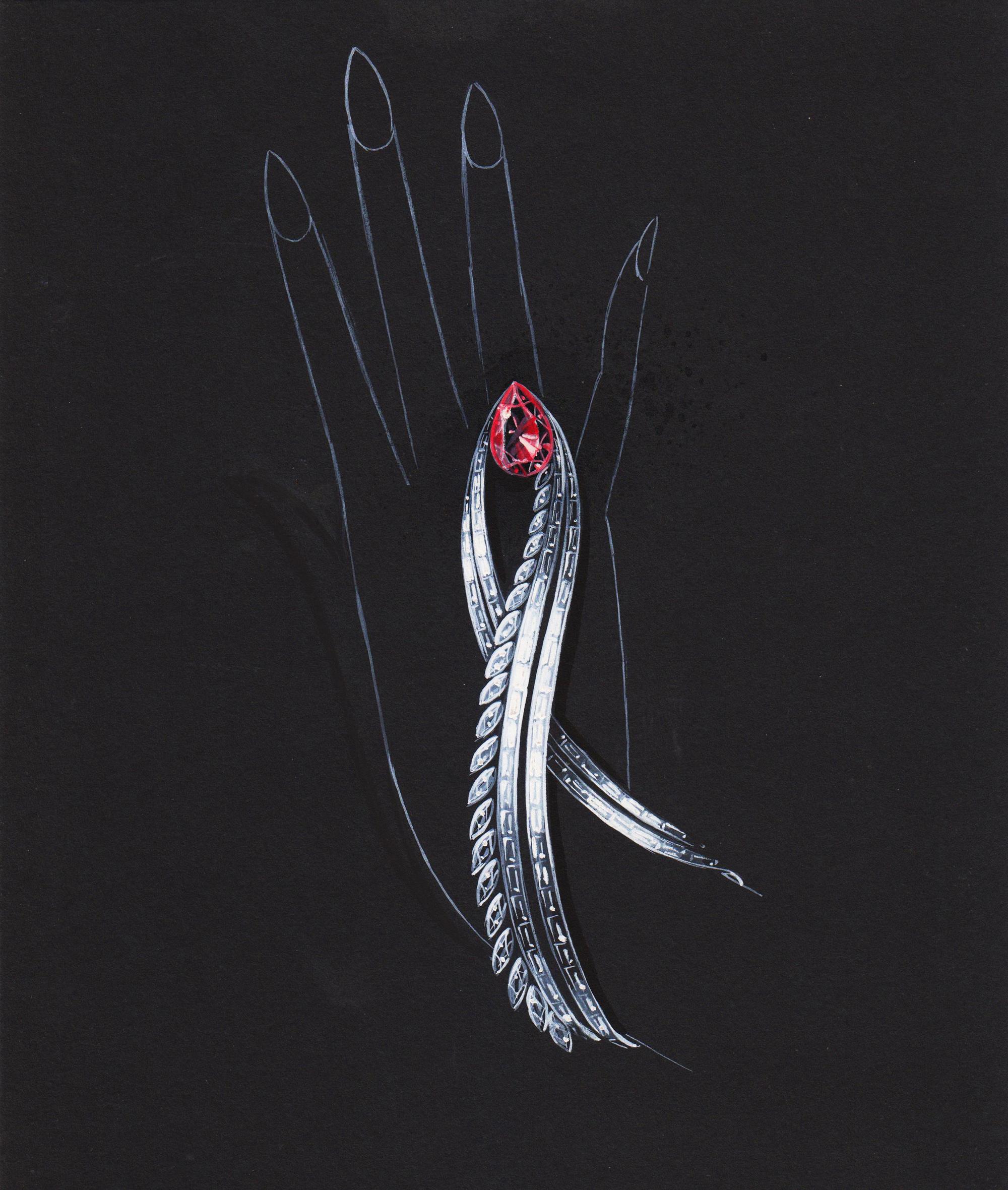 A Collection of Original Gouache on Paper Jewelry Designs by Anne Howe Geyer for Trabert & Hoeffer-Mauboussin and Others, Circa 1950's,