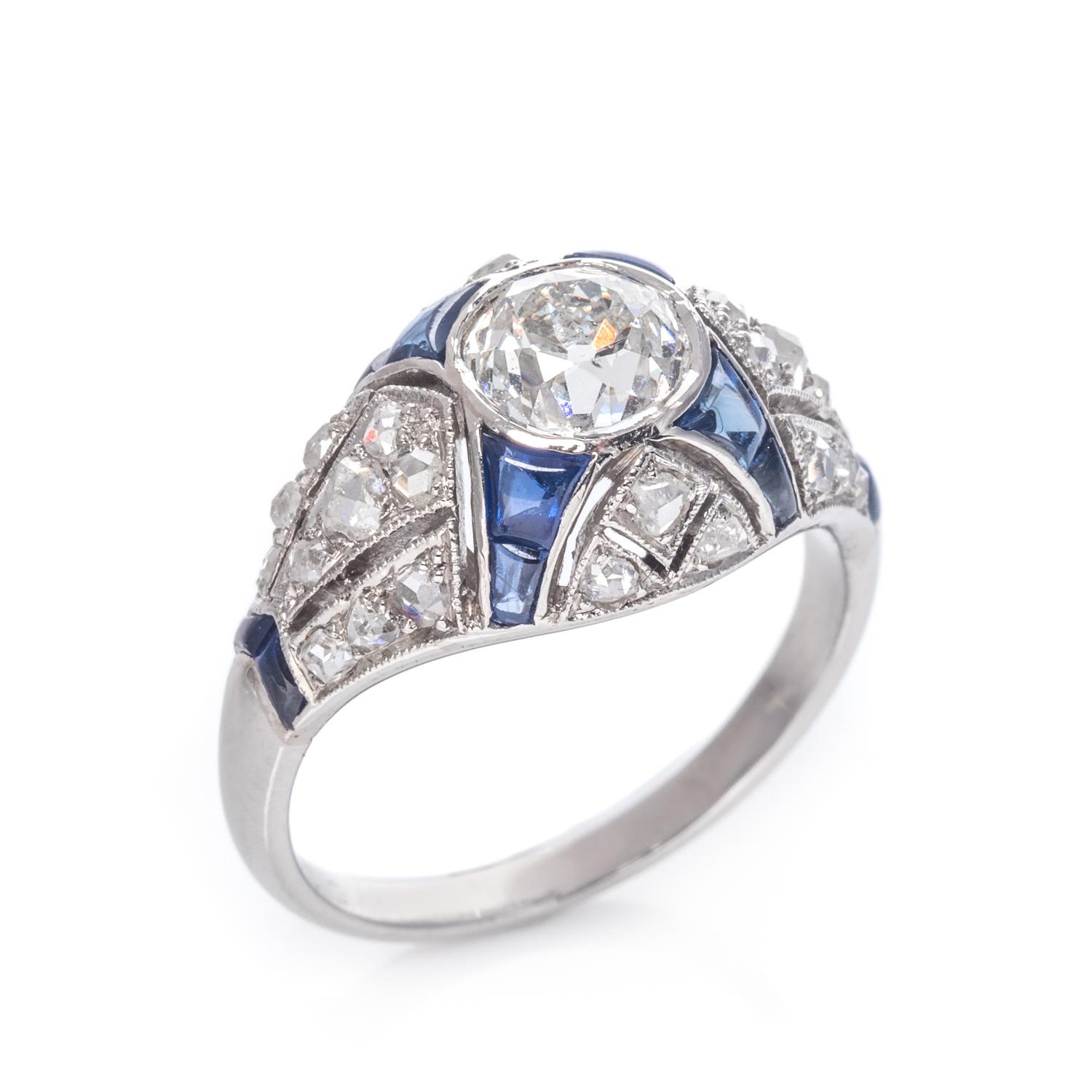 An Art Deco Platinum, Diamond and Sapphire Ring, French,