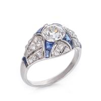 An Art Deco Platinum, Diamond and Sapphire Ring, French,
