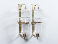 A Pair of Brass and Glass Hurricane Wall Sconces