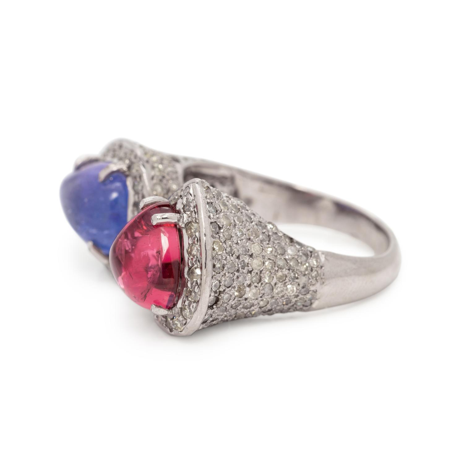 RUBELLITE, TANZANITE AND DIAMOND RING
