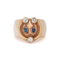 YELLOW GOLD, DIAMOND AND SAPPHIRE RING