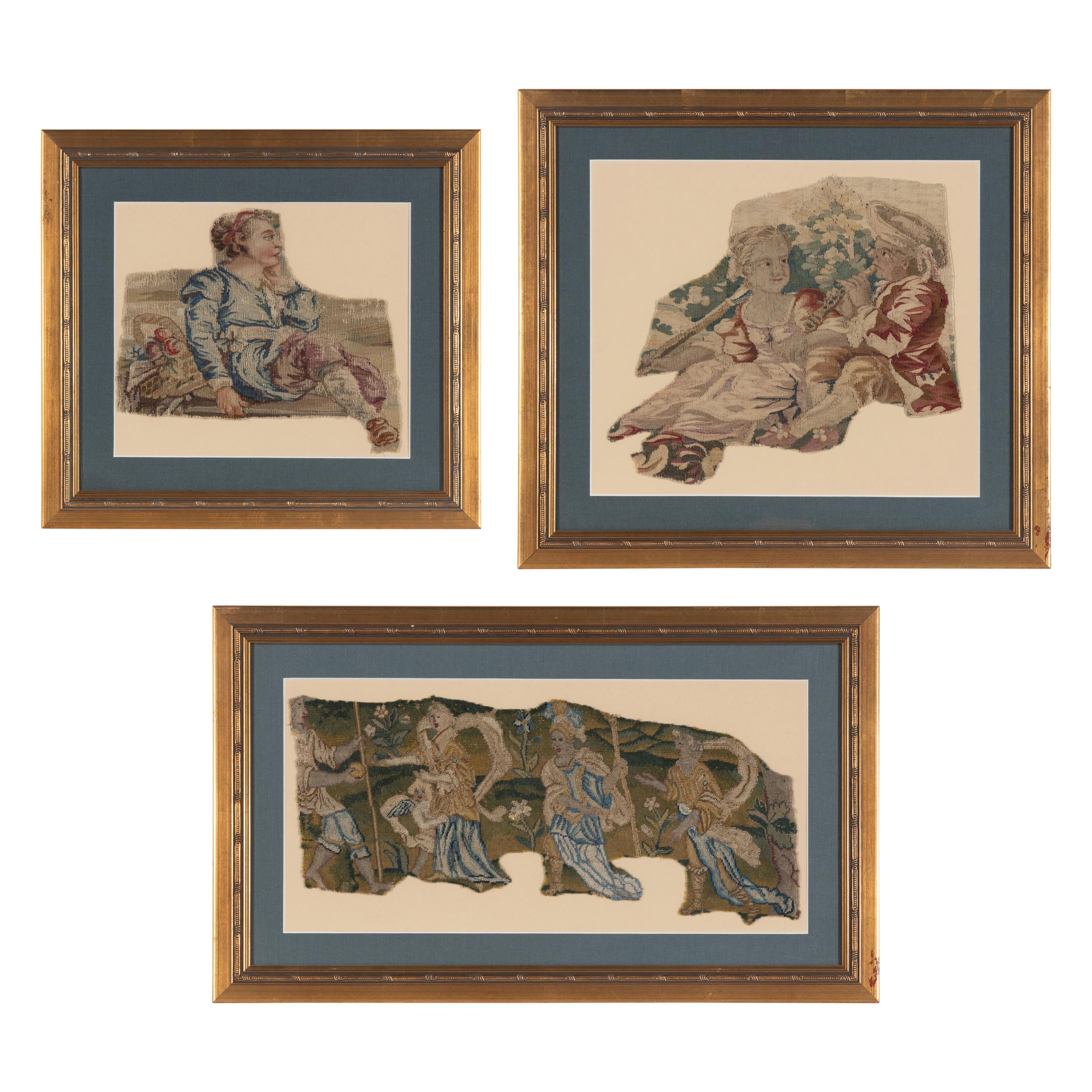 Three Framed Continental Tapestry Fragments