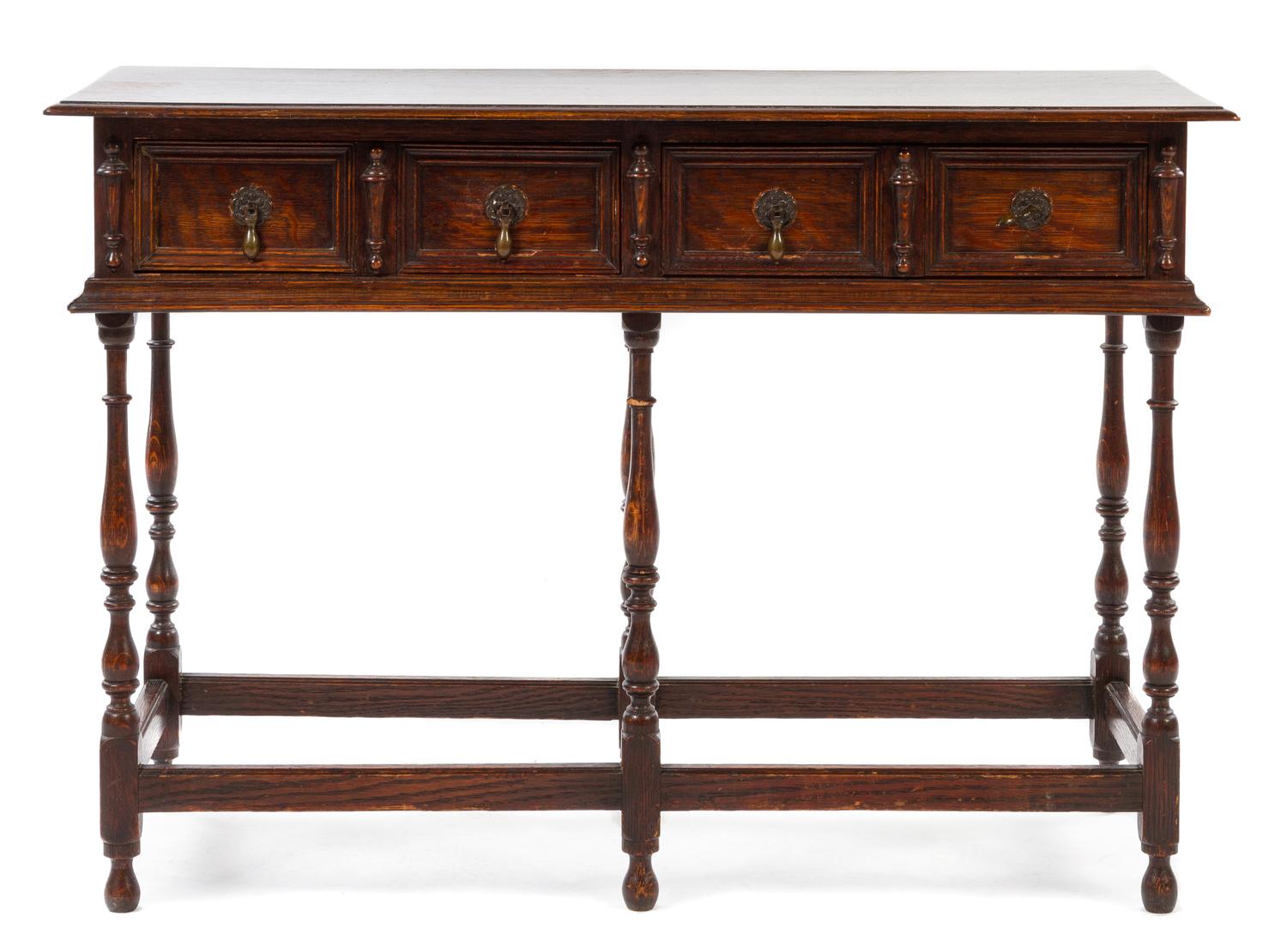 A Charles II Style Oak Chest on Stand Height 25 1/2 x width 37 x depth 14 1/4 inches. — EARLY 20TH CENTURY