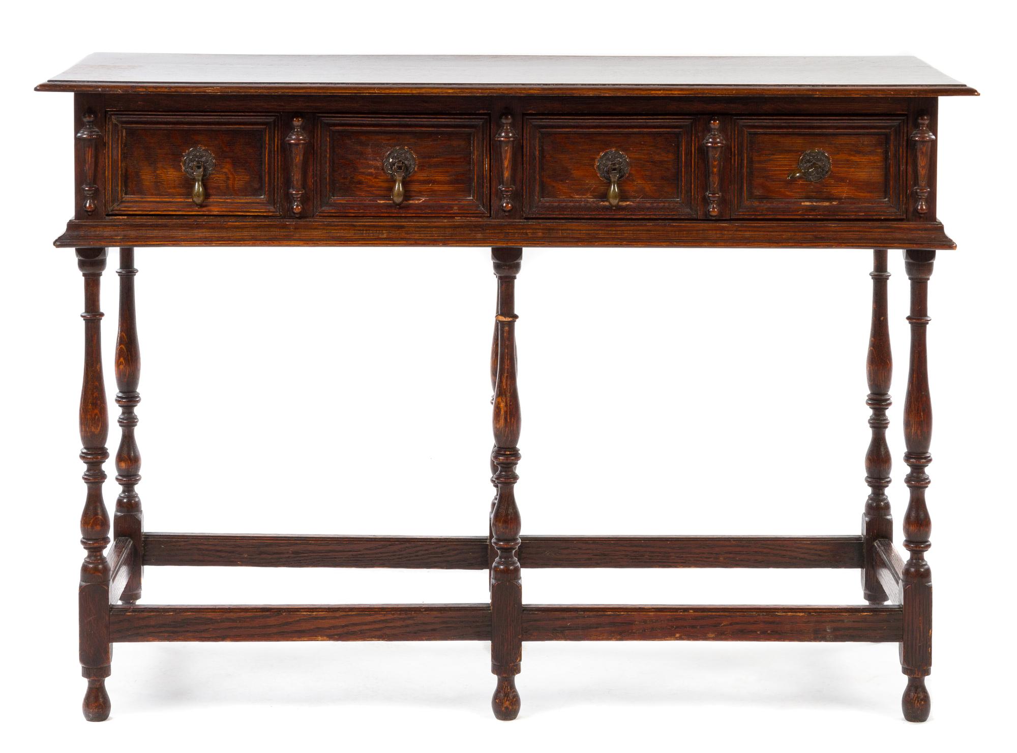 A Charles II Style Oak Chest on Stand Height 25 1/2 x width 37 x depth 14 1/4 inches. — EARLY 20TH CENTURY