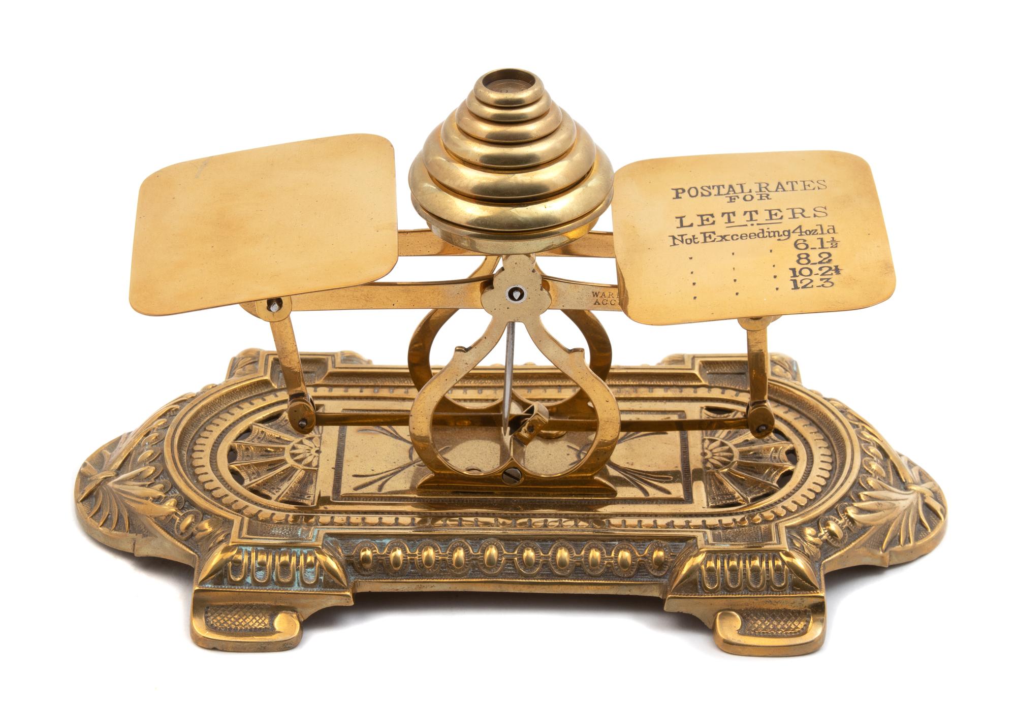 An English Brass Postal Scale Height 6 x width 9 x depth 5 inches. — LATE 19TH CENTURY