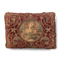 A Pair of Silk Velvet, Gold Filé and Silk Embroidered Panels, Now Mounted as Pillows