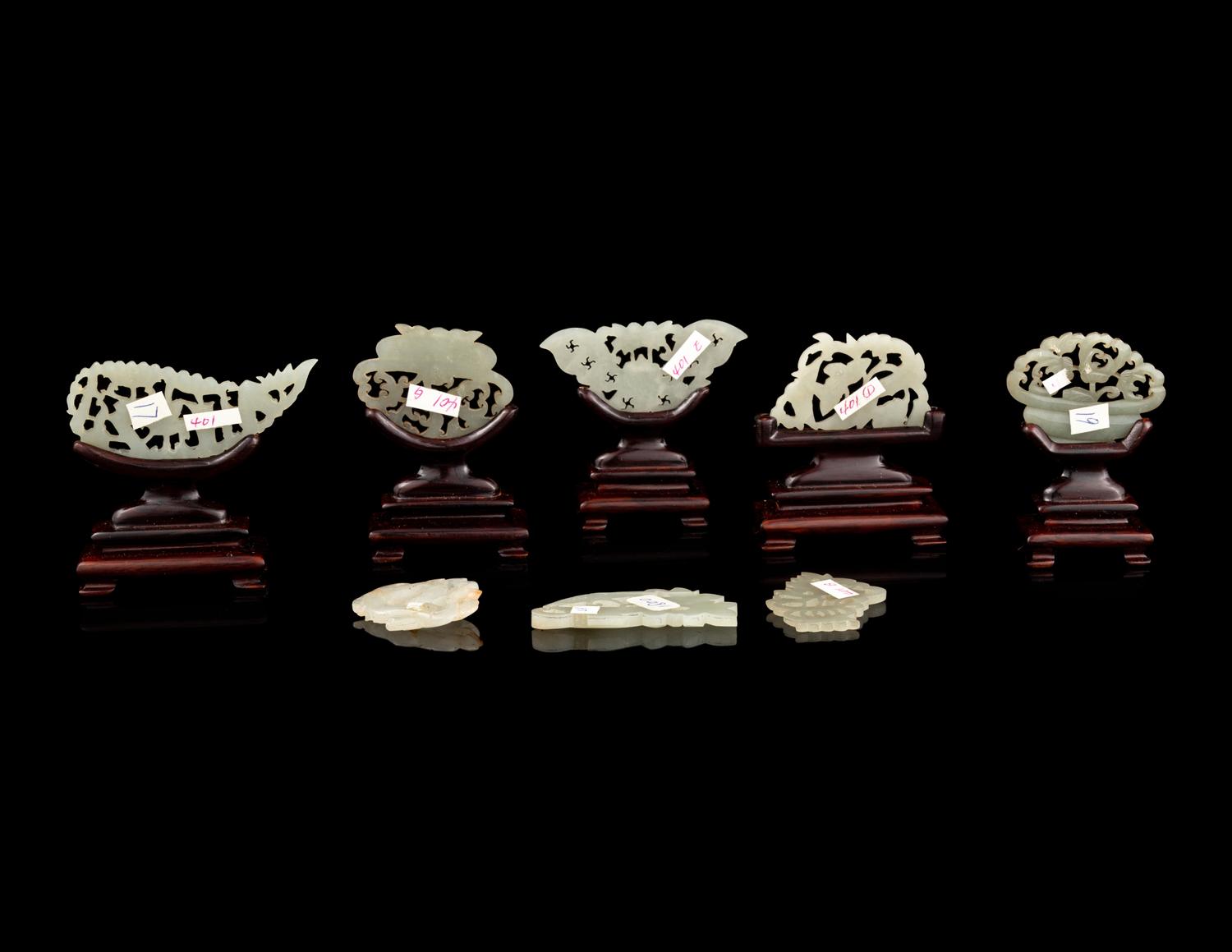 Eight Chinese Pale Celadon Jade Plaques