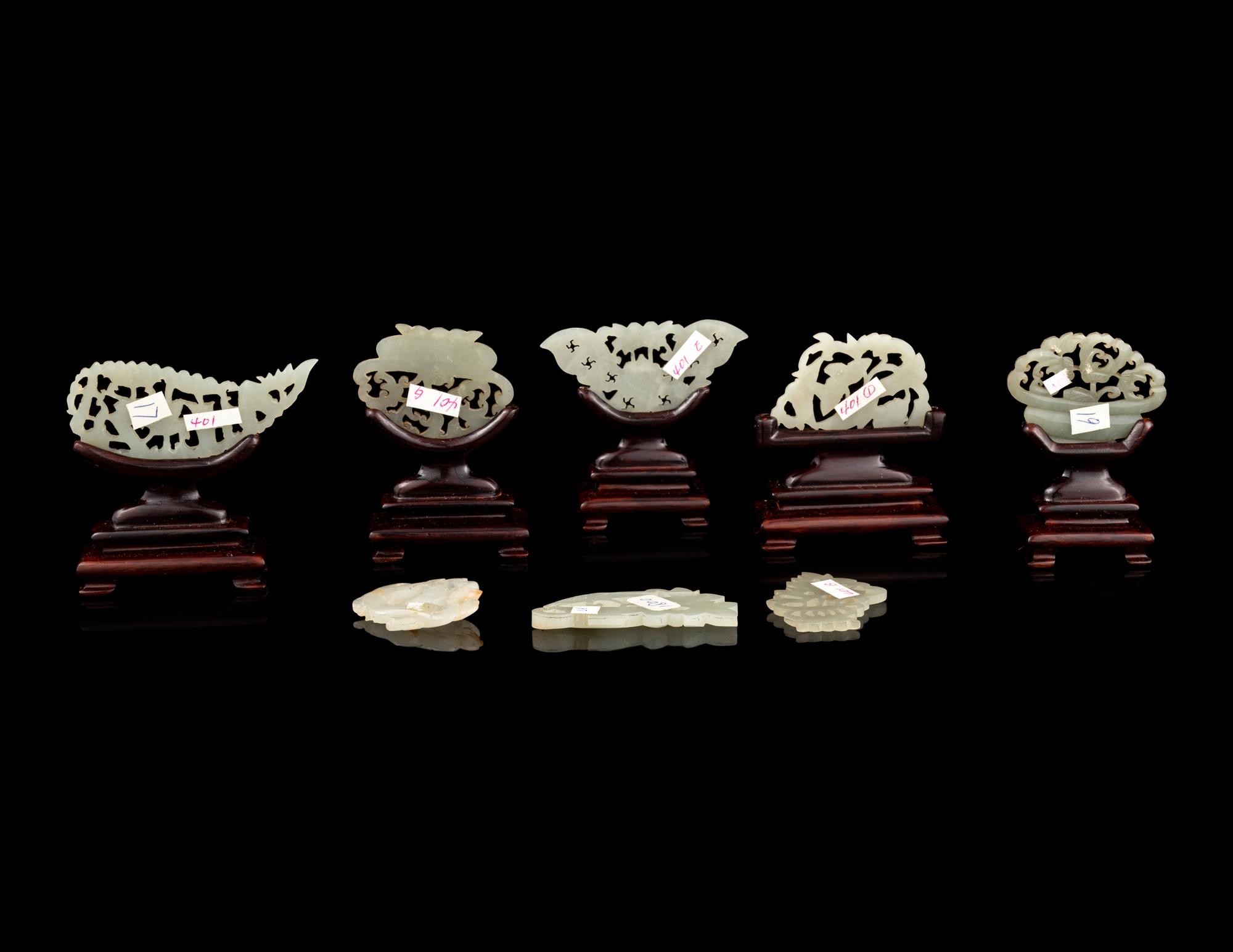 Eight Chinese Pale Celadon Jade Plaques