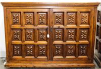 A Mexican Pine Cabinet Height 36 x width 49 x depth 16 1/2 inches.