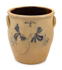 A Cobalt-Decorated Stoneware Four-Gallon Crock