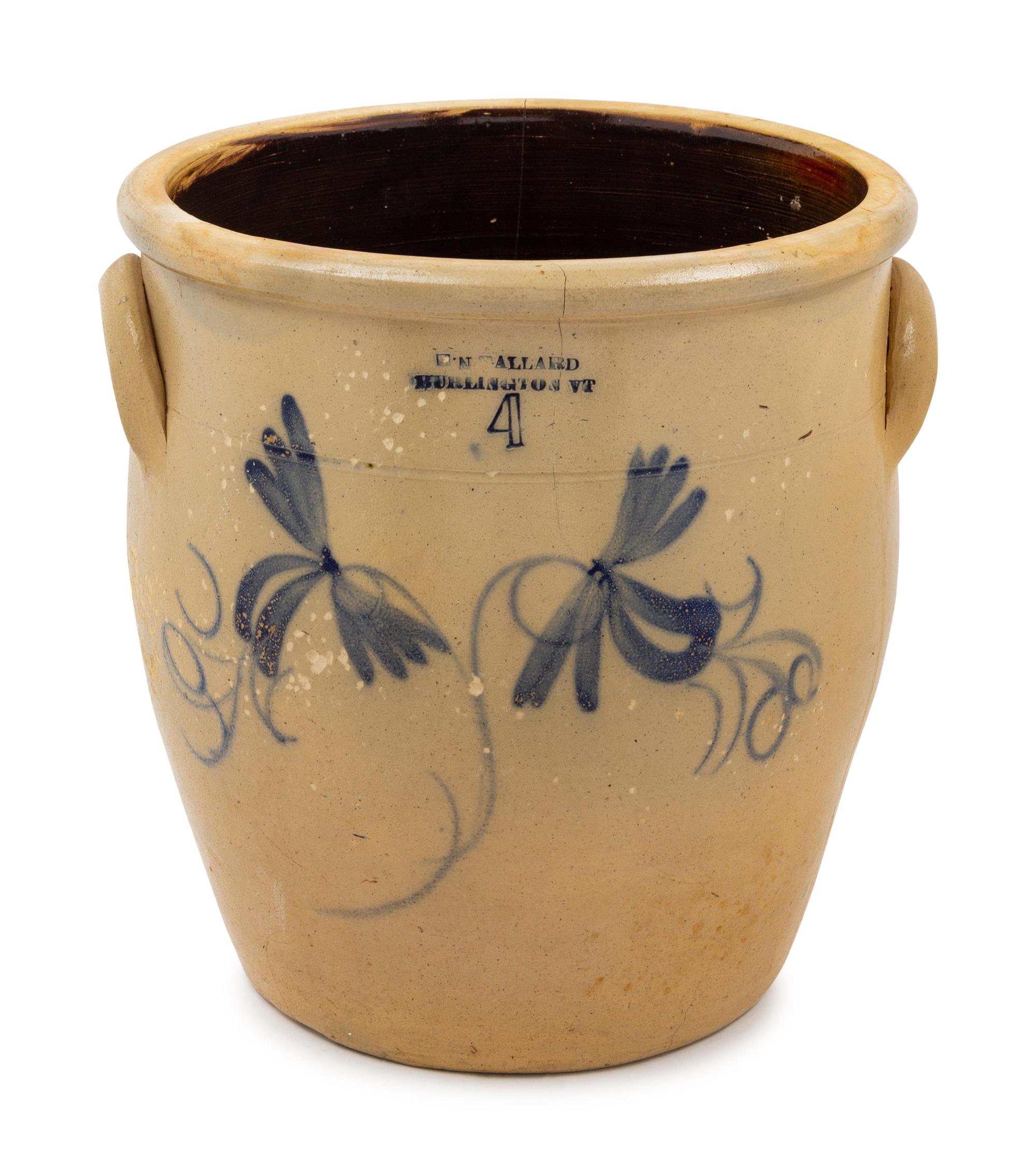A Cobalt-Decorated Stoneware Four-Gallon Crock