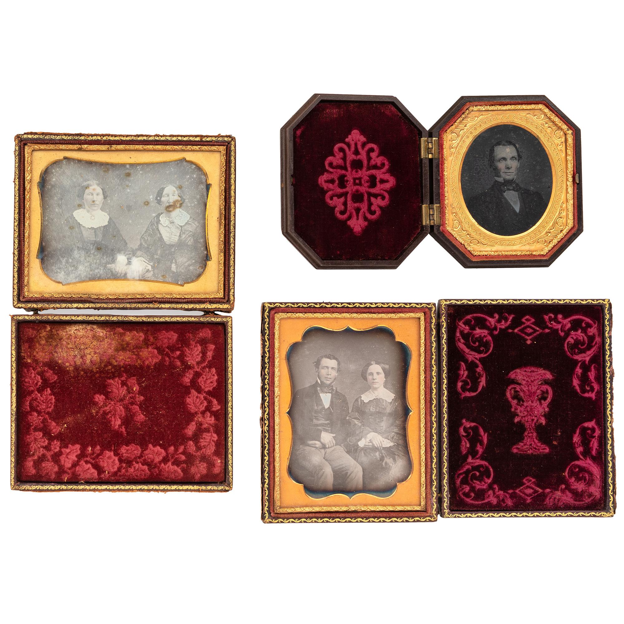 [EARLY PHOTOGRAPHY - PORTRAITURE]. A group of 19 cased images featuring men, women, and children, including: