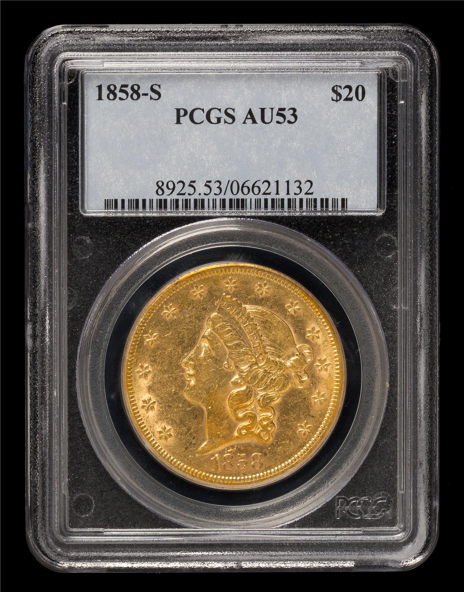 A United States 1858-S Liberty Head $20 Gold Coin