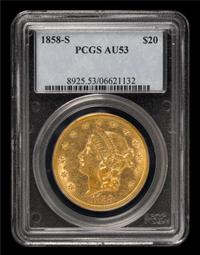 A United States 1858-S Liberty Head $20 Gold Coin
