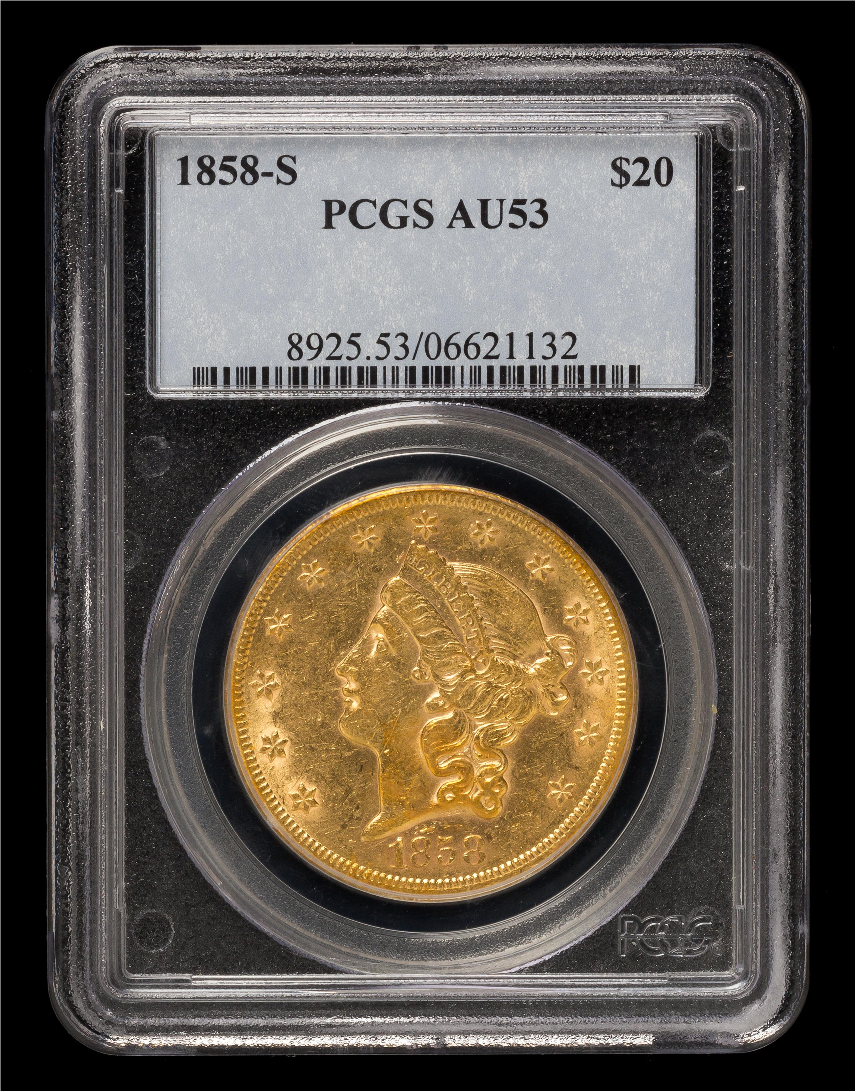 A United States 1858-S Liberty Head $20 Gold Coin
