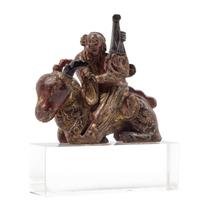 A Chinese Parcel Gilt and Painted Carved Wood Figure Height 6 3/4 inches. — 20TH CENTURY