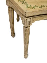A Set of Four Louis XVI Cream and Polychrome Decorated Curved Window Benches