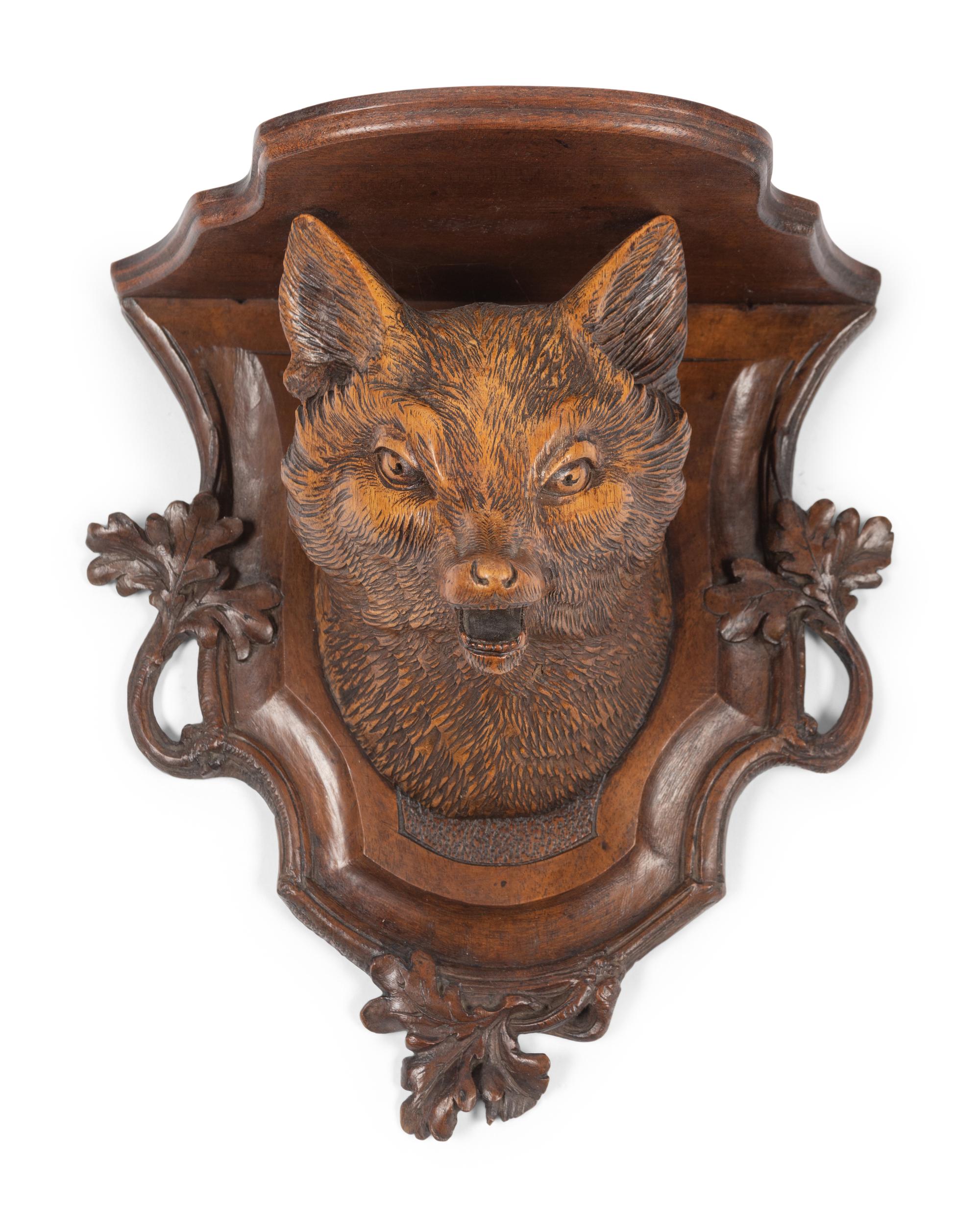 A Swiss "Black Forest" Carved Fox Wall Bracket