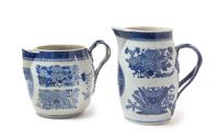 Two Chinese Export Blue Fitzhugh Porcelain Two Cider Pitchers