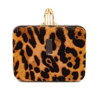 A Christian Louboutin Leopard Print Pony Hair Clutch, 4" H x 5.5" W x 1.5" D.