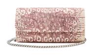 A Carlos Falchi Pink and Cream Snakeskin Clutch, 6.5" x 4" x 1.5".