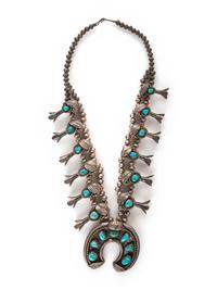 Navajo Silver and Turquoise Squash Blossom Necklace