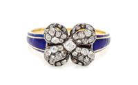 A Georgian Silver Topped Gold, Diamond and Enamel Ring, 2.40 dwts.