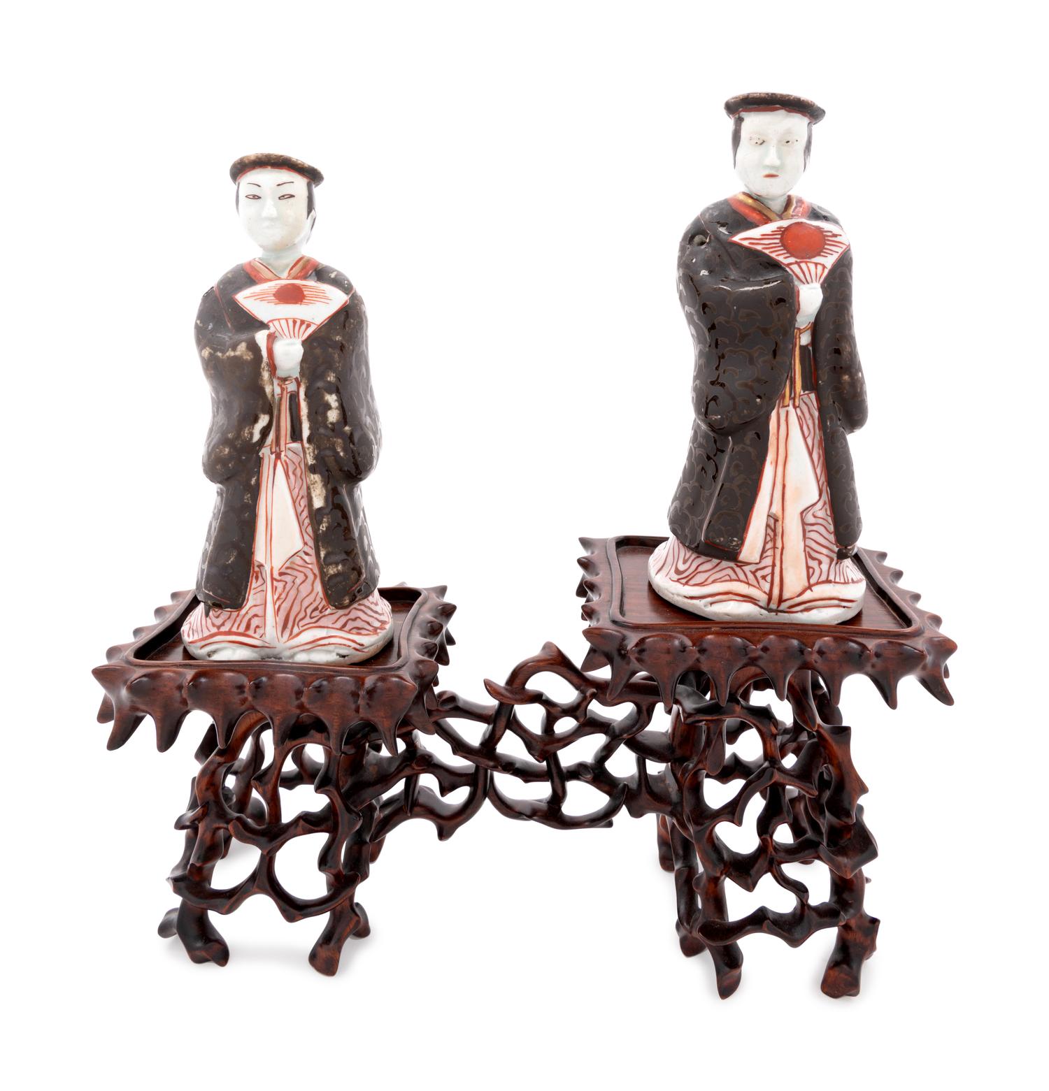 A Pair of Chinese Porcelain Figural Incense Holders