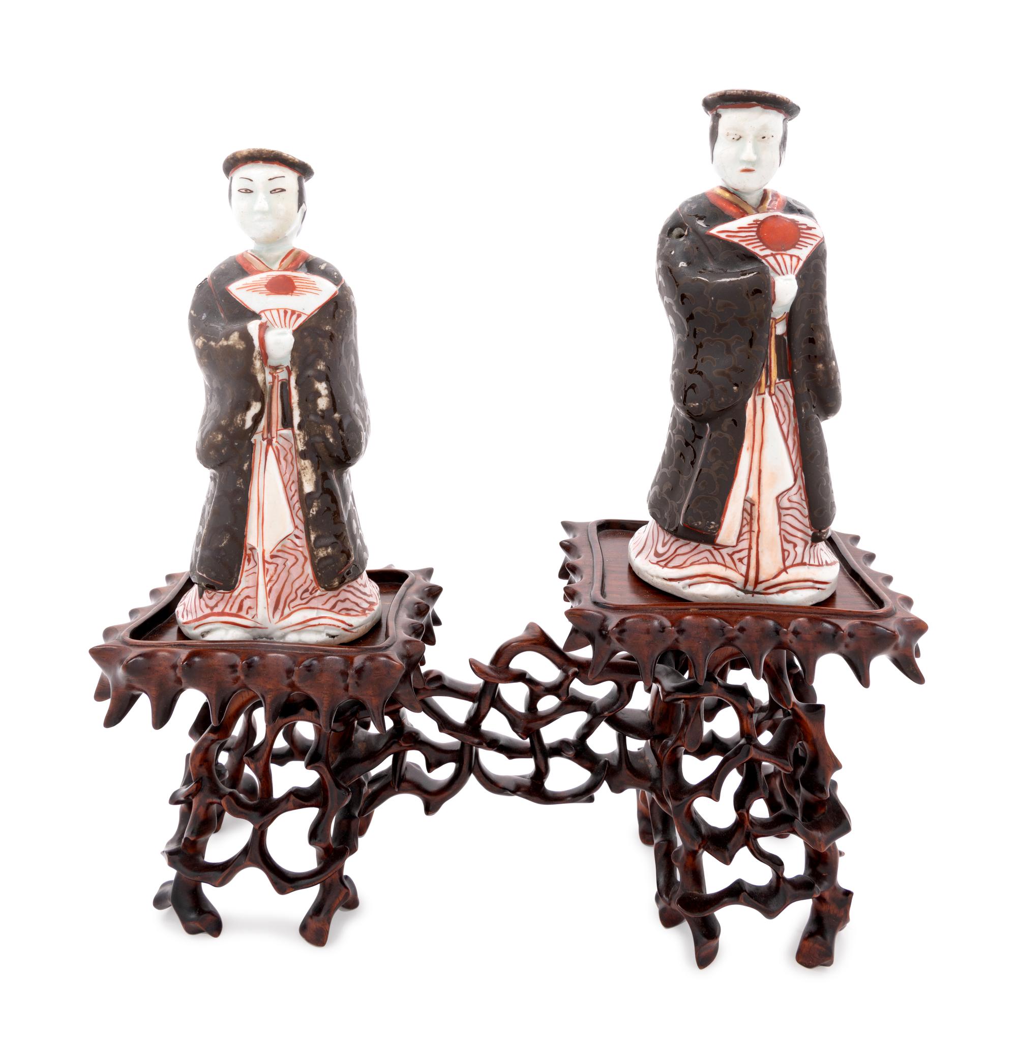 A Pair of Chinese Porcelain Figural Incense Holders