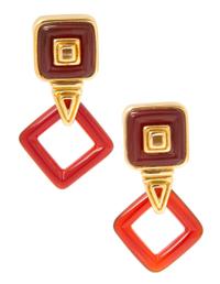 A Pair of 18 Karat Yellow Gold and Carnelian Pendant Earclips, 25.60 dwts.
