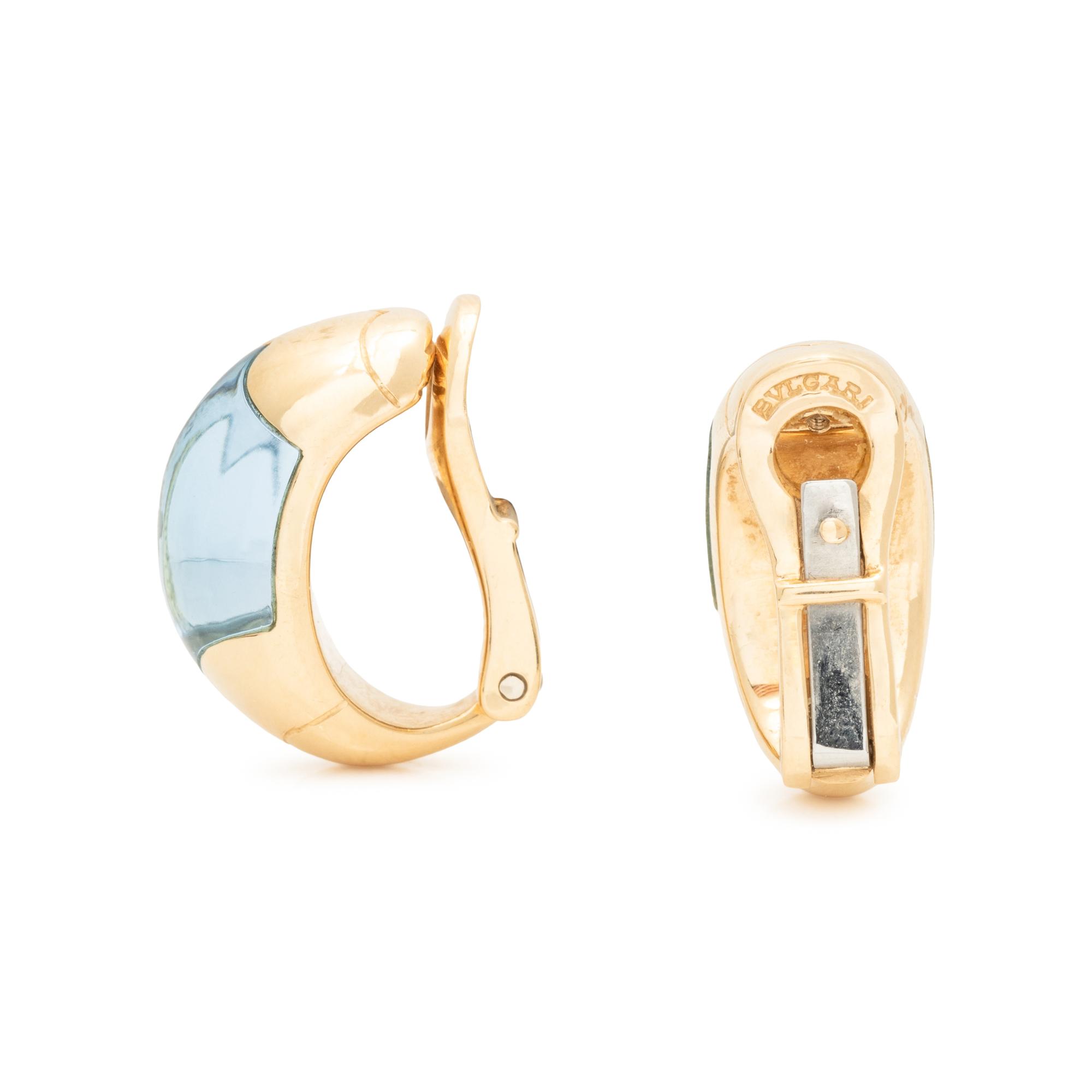 BULGARI, YELLOW GOLD AND BLUE TOPAZ 'TRONCHETTO' CLIP EARRINGS