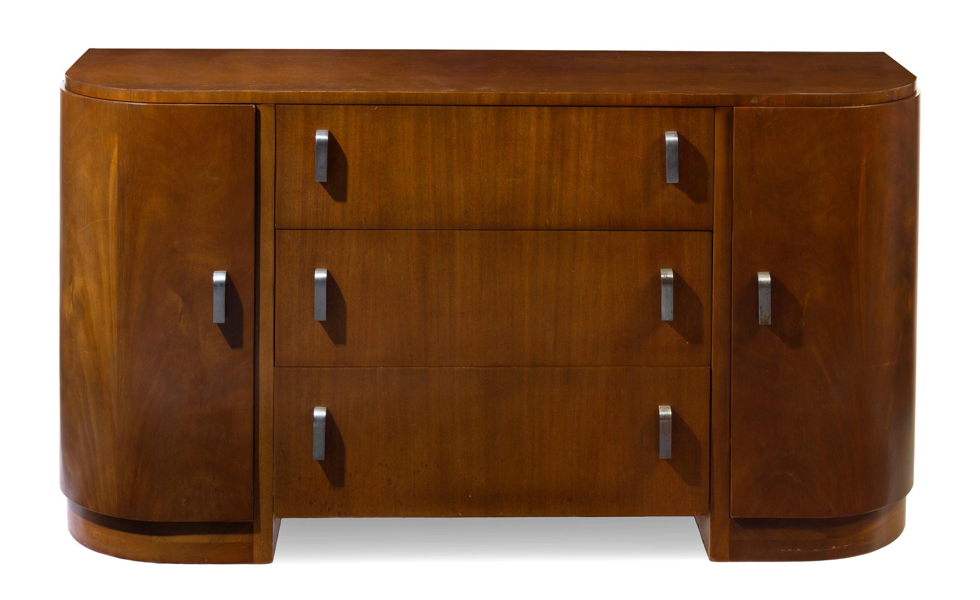 A Donald Deskey for Valentine-Seaver Co. Sideboard Height 36 x width 67 1/4 x depth 32 inches.
