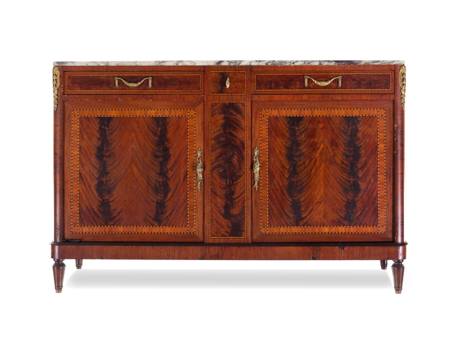 A Louis XVI Style Mahogany Marble-Top Cabinet