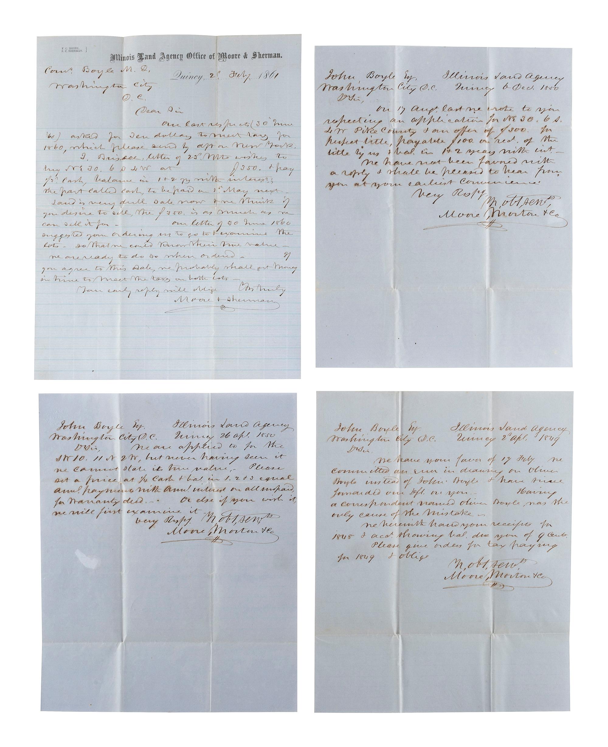 [ILLINOIS] -- [BOYLE, John (1777-1849)]. Archive of correspondence and documents related to the land holdings of speculator, businessman, and Secretary of the Navy John Boyle.