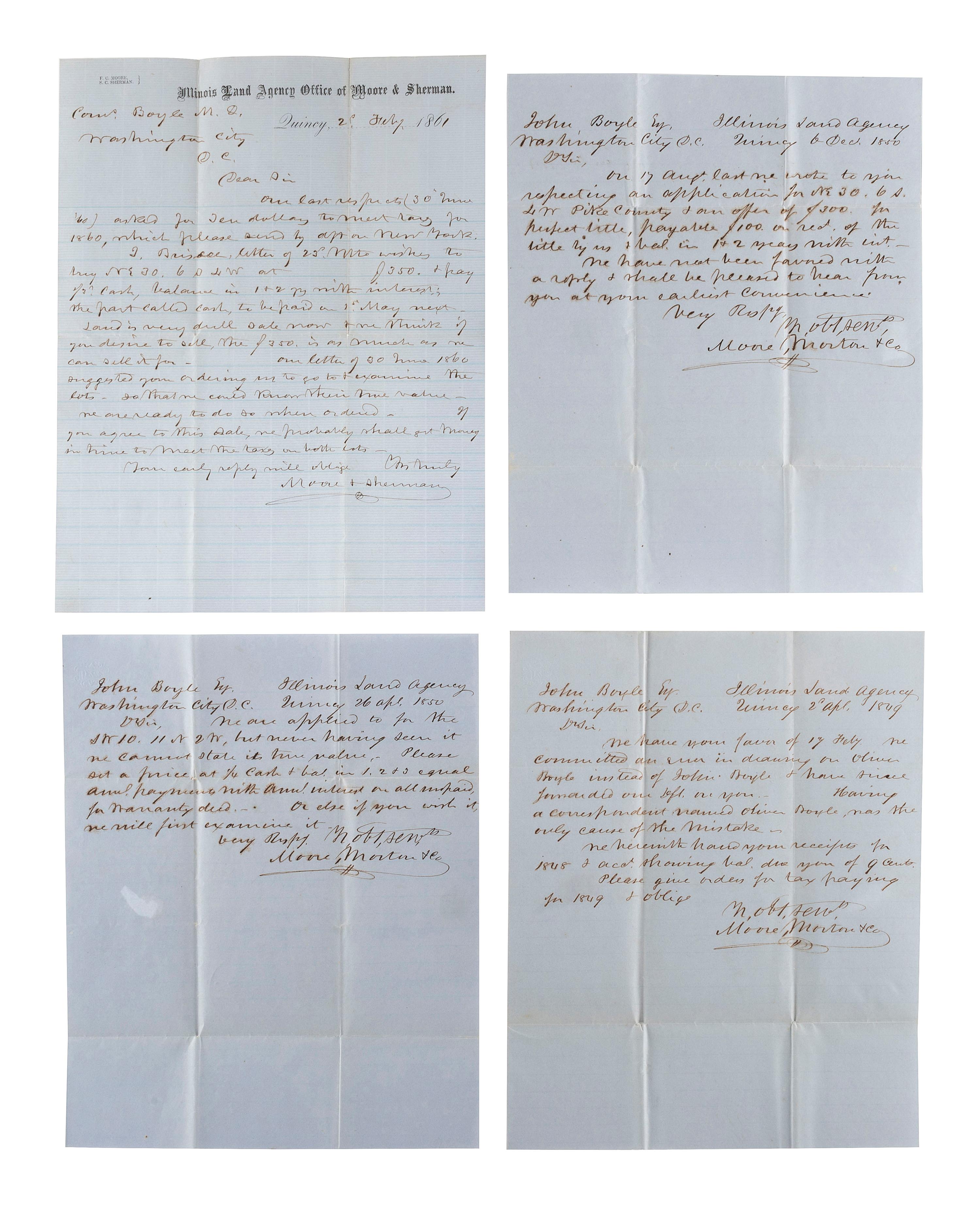 [ILLINOIS] -- [BOYLE, John (1777-1849)]. Archive of correspondence and documents related to the land holdings of speculator, businessman, and Secretary of the Navy John Boyle.