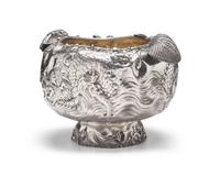 A Rare and Monumental Sterling Silver Japonesque Punch Bowl