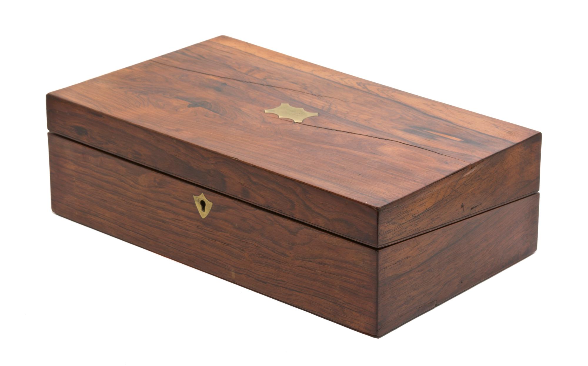 A Victorian Rosewood Lap Desk, Height 5 x width 15 3/4 x depth 9 3/8 inches.