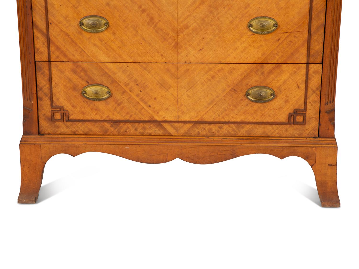 A French Empire Style Burl and Walnut Veneered Tall Chest — 20th Century